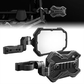 KEMIMOTO CNC Aluminum UTV Side Mirrors with Integrated Adjustable Light Mount Fits 1.65-2 inch Roll Cage Compatible with Polaris RZR Can Am Maverick X3 Pioneer Talon Teryx Mule SXS Side by Side Mirror