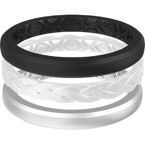 ThunderFit Stackable Silicone Rings for Women, Breathable Rubber Wedding Bands - Braided Design 3mm Wide 1.8mm Thick - 3/8 Variety Multipack in Kuwait