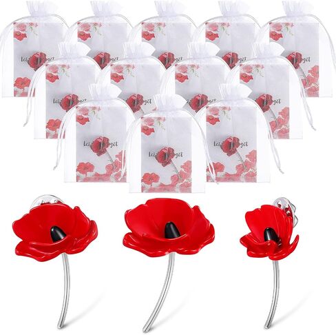 Juexica 48 Set 3D Poppy Lapel Pin Badge Alloy Souvenir Gifts Red Poppy Lest We Forget Memorial Brooch Pin Badge with Card Organza Bag for Military Tribute Memorial Day Remembrance Collectible Gifts in Saudi Arabia