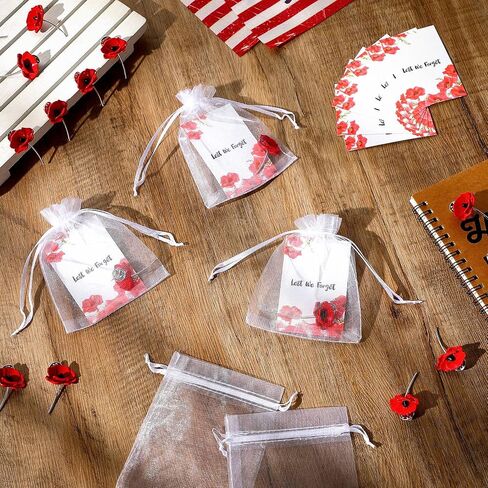Juexica 48 Set 3D Poppy Lapel Pin Badge Alloy Souvenir Gifts Red Poppy Lest We Forget Memorial Brooch Pin Badge with Card Organza Bag for Military Tribute Memorial Day Remembrance Collectible Gifts in Saudi Arabia
