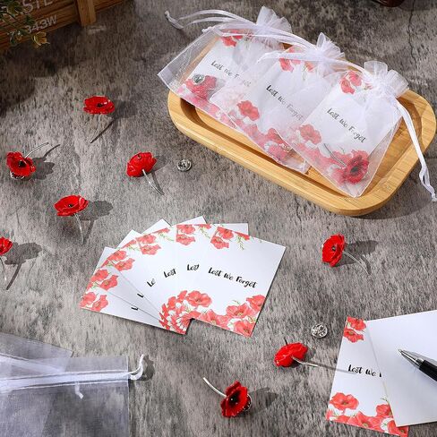 Juexica 48 Set 3D Poppy Lapel Pin Badge Alloy Souvenir Gifts Red Poppy Lest We Forget Memorial Brooch Pin Badge with Card Organza Bag for Military Tribute Memorial Day Remembrance Collectible Gifts in Saudi Arabia