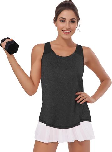 AURUZA Womens Workout Tops, Racerback Tank Tops for Women Athletic Yoga Tops Mesh Tennis Shirts Running Sleeveless Gym Top in Kuwait