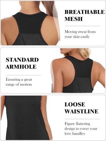 AURUZA Womens Workout Tops, Racerback Tank Tops for Women Athletic Yoga Tops Mesh Tennis Shirts Running Sleeveless Gym Top in Kuwait