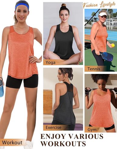 AURUZA Womens Workout Tops, Racerback Tank Tops for Women Athletic Yoga Tops Mesh Tennis Shirts Running Sleeveless Gym Top in Kuwait