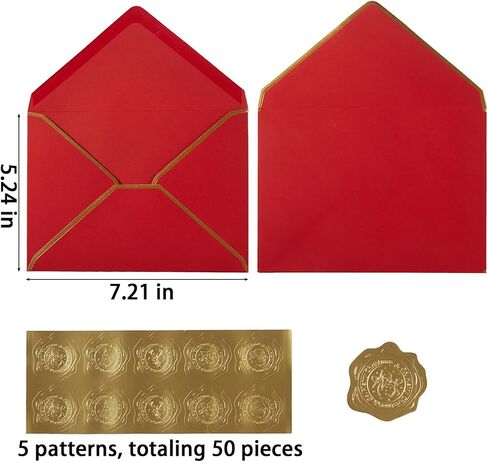 50 Pieces Christmas Envelopes with Gold Border, 4.25 x 6.25 Inches Envelopes with Gold Stickers for Greeting Cards and Invitation (Christmas Green Red) (A4-4x6) in Saudi Arabia