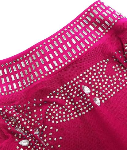 xxxiticat Women's Rhinestone Sheer Mesh Jumpsuit Long Sleeve Wide Shoulder Pad See Through Tassel One Piece Overalls in Kuwait