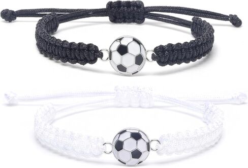 MANYC 2pcs Braided Sport Bracelets, Sports Accessories Adjustable, Baseball, Volleyball, Basketball, Soccer, Football Jewelry for Fans, Ideal for Birthday or Halloween Gifts (Soccer 2PCS) in Saudi Arabia