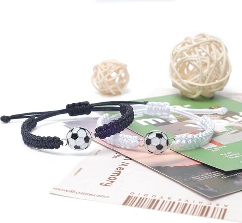 MANYC 2pcs Braided Sport Bracelets, Sports Accessories Adjustable, Baseball, Volleyball, Basketball, Soccer, Football Jewelry for Fans, Ideal for Birthday or Halloween Gifts (Soccer 2PCS) in Saudi Arabia