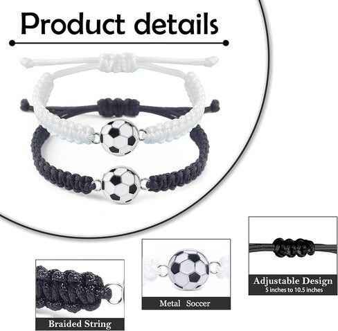 MANYC 2pcs Braided Sport Bracelets, Sports Accessories Adjustable, Baseball, Volleyball, Basketball, Soccer, Football Jewelry for Fans, Ideal for Birthday or Halloween Gifts (Soccer 2PCS) in Saudi Arabia