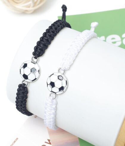 MANYC 2pcs Braided Sport Bracelets, Sports Accessories Adjustable, Baseball, Volleyball, Basketball, Soccer, Football Jewelry for Fans, Ideal for Birthday or Halloween Gifts (Soccer 2PCS) in Saudi Arabia