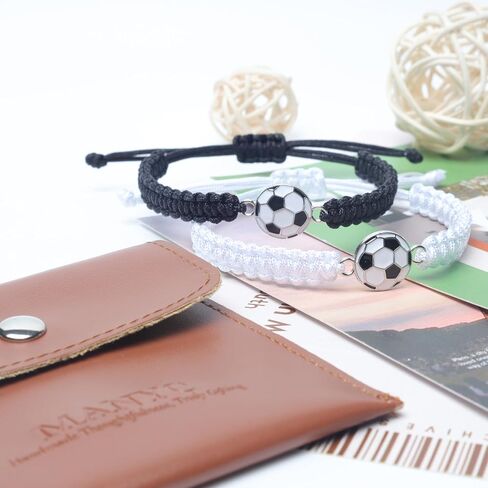 MANYC 2pcs Braided Sport Bracelets, Sports Accessories Adjustable, Baseball, Volleyball, Basketball, Soccer, Football Jewelry for Fans, Ideal for Birthday or Halloween Gifts (Soccer 2PCS) in Saudi Arabia