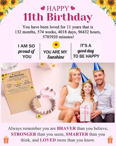 Happy 10th/11th/12th/13th/14th Birthday Gifts for Girls, Sunflower Bracelet for Girls in Saudi Arabia