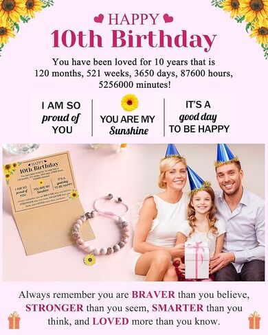 Happy 10th/11th/12th/13th/14th Birthday Gifts for Girls, Sunflower Bracelet for Girls in Kuwait