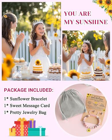 Happy 10th/11th/12th/13th/14th Birthday Gifts for Girls, Sunflower Bracelet for Girls in Kuwait