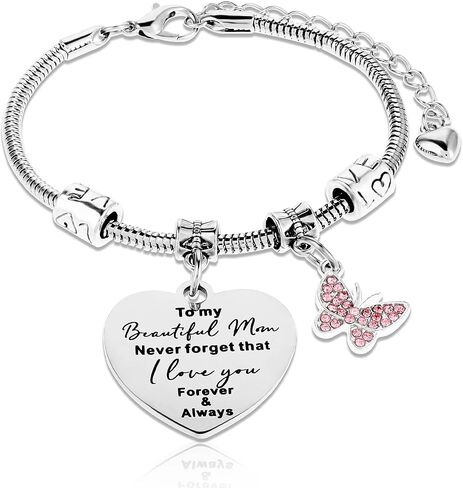 Mum Bracelet, Gifts for Mum Mother Bracelet from Son and Daughter Silver Charm Bracelets for Mother's Day Gift-To My Beautiful Mom. Never Forget That I Love You. Forever & Always in Saudi Arabia