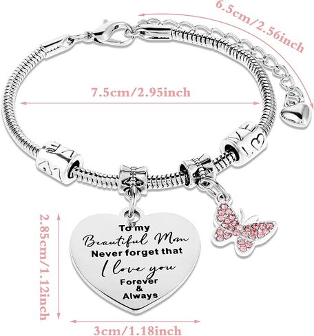 Mum Bracelet, Gifts for Mum Mother Bracelet from Son and Daughter Silver Charm Bracelets for Mother's Day Gift-To My Beautiful Mom. Never Forget That I Love You. Forever & Always in Saudi Arabia