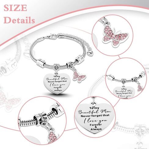 Mum Bracelet, Gifts for Mum Mother Bracelet from Son and Daughter Silver Charm Bracelets for Mother's Day Gift-To My Beautiful Mom. Never Forget That I Love You. Forever & Always in Saudi Arabia
