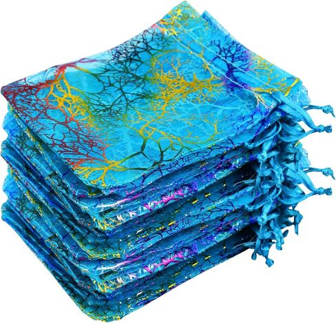 Marrywindix 100pcs Blue Organza Drawstring Pouches Jewelry bags, Candy Pouch Chocorate Pouch Party Wedding Favor Gift Bag in Saudi Arabia