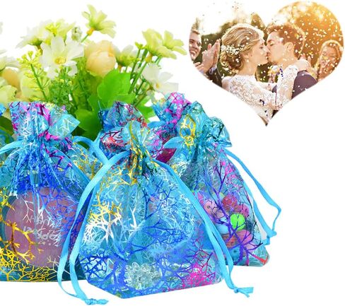 Marrywindix 100pcs Blue Organza Drawstring Pouches Jewelry bags, Candy Pouch Chocorate Pouch Party Wedding Favor Gift Bag in Saudi Arabia