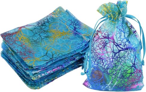 Marrywindix 100pcs Blue Organza Drawstring Pouches Jewelry bags, Candy Pouch Chocorate Pouch Party Wedding Favor Gift Bag in Saudi Arabia