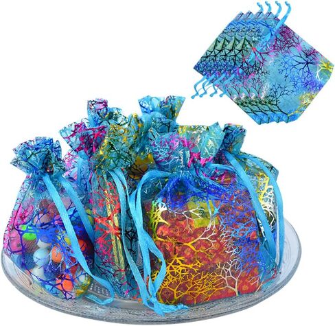 Marrywindix 100pcs Blue Organza Drawstring Pouches Jewelry bags, Candy Pouch Chocorate Pouch Party Wedding Favor Gift Bag in Saudi Arabia