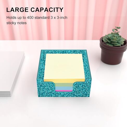 Rouidr Acrylic Sticky Note Holder, Self Stick Note Pad Holder, 3.94 x 3.94 Inch Glitter Memo Pad Dispenser Organizer for School Office Home Desk Supplies, Pink in Kuwait