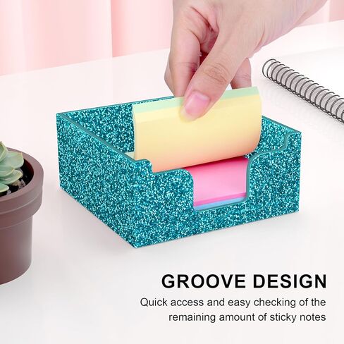 Rouidr Acrylic Sticky Note Holder, Self Stick Note Pad Holder, 3.94 x 3.94 Inch Glitter Memo Pad Dispenser Organizer for School Office Home Desk Supplies, Pink in Kuwait