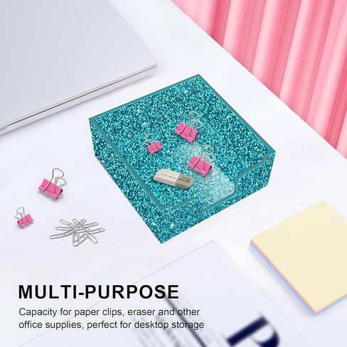 Rouidr Acrylic Sticky Note Holder, Self Stick Note Pad Holder, 3.94 x 3.94 Inch Glitter Memo Pad Dispenser Organizer for School Office Home Desk Supplies, Pink in Kuwait