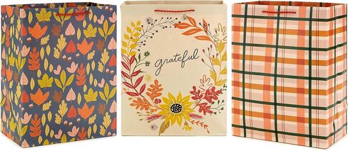 Hallmark 13" Large Fall Gift Bag Bundle (3 Bags: Orange and Tan Plaid, Leaves, Grateful" Wreath) for Thanksgiving, Friendsgiving, Boss's Day, Clergy Appreciation, Grandparents Day in Saudi Arabia
