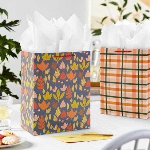 Hallmark 13" Large Fall Gift Bag Bundle (3 Bags: Orange and Tan Plaid, Leaves, Grateful" Wreath) for Thanksgiving, Friendsgiving, Boss's Day, Clergy Appreciation, Grandparents Day in Saudi Arabia