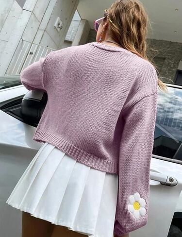 Arssm Y2K Womens Flower Cardigan Sweater Long Sleeve Knit Cropped Cardigan Open Front Cute Shrug Fall Sweater 90s Outfits in Saudi Arabia