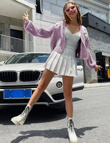 Arssm Y2K Womens Flower Cardigan Sweater Long Sleeve Knit Cropped Cardigan Open Front Cute Shrug Fall Sweater 90s Outfits in Saudi Arabia