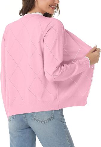 Tanou Women's Contrast Color Cardigan Sweater Button Down Crew Neck Knit Cardigans Long Sleeve Lightweight Casual Tops in Saudi Arabia