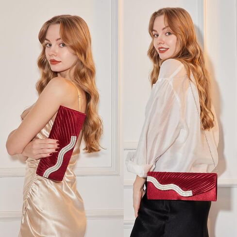 Kseymeir Evening Clutch Purses for Women Evening Bag Pleated Satin Handbags Chain Bag in Saudi Arabia