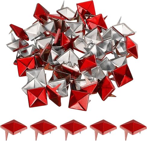 uxcell 50Pcs Square Pyramid Rivets, 10mm Two-Jaw Studs Spikes, Copper Punk Rock Nailhead Spots for Clothing Bag Leather Shoes (Red) in Saudi Arabia
