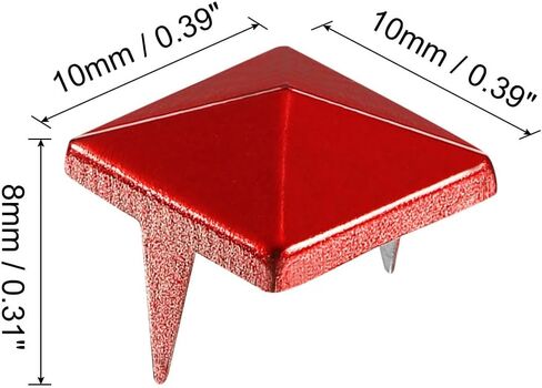 uxcell 50Pcs Square Pyramid Rivets, 10mm Two-Jaw Studs Spikes, Copper Punk Rock Nailhead Spots for Clothing Bag Leather Shoes (Red) in Saudi Arabia
