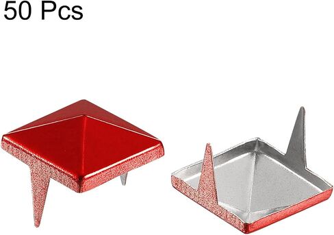 uxcell 50Pcs Square Pyramid Rivets, 10mm Two-Jaw Studs Spikes, Copper Punk Rock Nailhead Spots for Clothing Bag Leather Shoes (Red) in Saudi Arabia