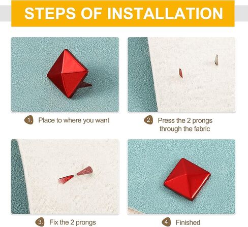 uxcell 50Pcs Square Pyramid Rivets, 10mm Two-Jaw Studs Spikes, Copper Punk Rock Nailhead Spots for Clothing Bag Leather Shoes (Red) in Saudi Arabia