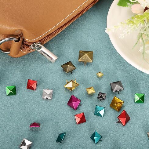 uxcell 50Pcs Square Pyramid Rivets, 10mm Two-Jaw Studs Spikes, Copper Punk Rock Nailhead Spots for Clothing Bag Leather Shoes (Red) in Saudi Arabia