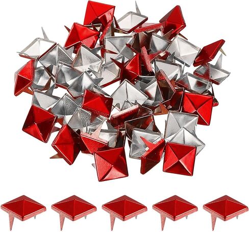 uxcell 50Pcs Square Pyramid Rivets, 10mm Two-Jaw Studs Spikes, Copper Punk Rock Nailhead Spots for Clothing Bag Leather Shoes (Red) in Saudi Arabia