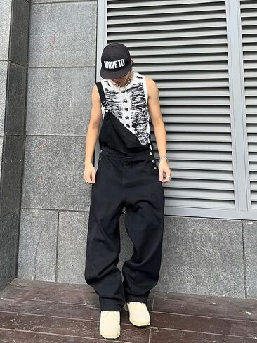 Mens Casual Fashion Bib Overalls with Pockets (Non Leg Pockets) Straight Leg Loose Fit Jean Jumpsuit in Saudi Arabia