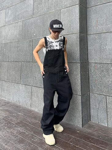 Mens Casual Fashion Bib Overalls with Pockets (Non Leg Pockets) Straight Leg Loose Fit Jean Jumpsuit in Saudi Arabia