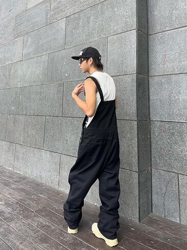 Mens Casual Fashion Bib Overalls with Pockets (Non Leg Pockets) Straight Leg Loose Fit Jean Jumpsuit in Saudi Arabia