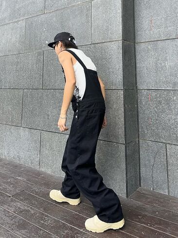 Mens Casual Fashion Bib Overalls with Pockets (Non Leg Pockets) Straight Leg Loose Fit Jean Jumpsuit in Saudi Arabia