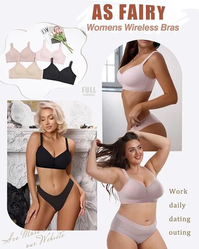 Womens Wireless Bra Push Up Bra for Women Seamless No Underwire Bras Regular & Plus Size Black in Saudi Arabia