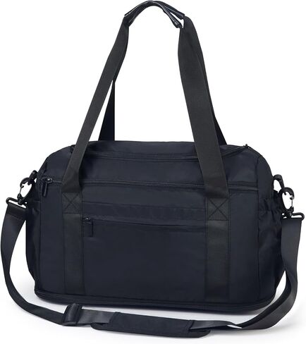 Aosbos Travel Duffle Bag Expandable Weekender Bag for Women Men Carry On Bag for Airplanes Underseat Personal Item Travel Bag, Overnight Bag, Black in Saudi Arabia