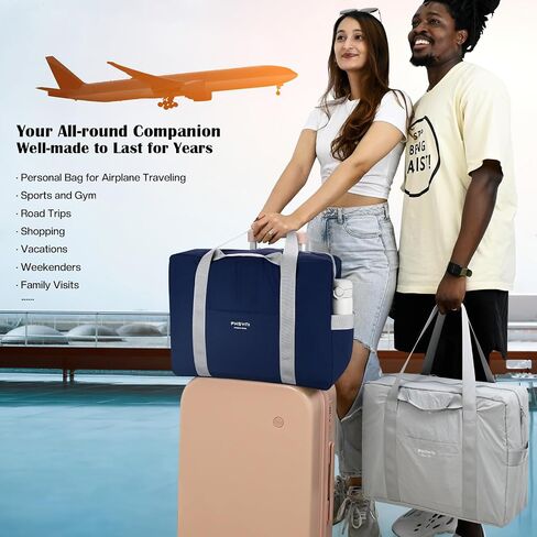 Personal Item Bag for Frontier Spirit Airlines 18x14x8, Under Seat Bags for Airplanes, Portable Foldable Duffle Bag for Travel Fitness Swim Yoga Beach, Navy Blue in Saudi Arabia
