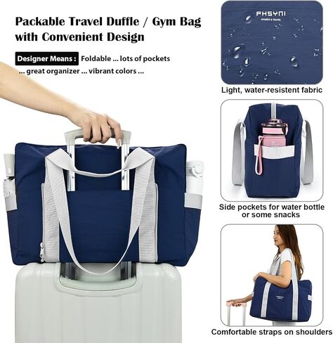 Personal Item Bag for Frontier Spirit Airlines 18x14x8, Under Seat Bags for Airplanes, Portable Foldable Duffle Bag for Travel Fitness Swim Yoga Beach, Navy Blue in Saudi Arabia