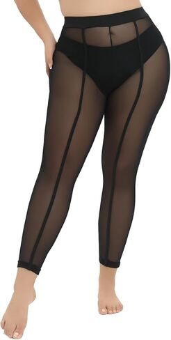 Yilanmy المرأة مثير انظر من خلال طماق عالية الخصر الأسود شير شبكة الجوارب مرونة قلم رصاص السراويل in Kuwait