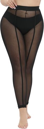 Yilanmy المرأة مثير انظر من خلال طماق عالية الخصر الأسود شير شبكة الجوارب مرونة قلم رصاص السراويل in Kuwait